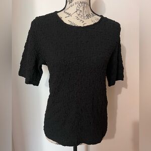 Eileen Fisher NWT Black Bubble Jacquard Crew Neck Top Medium